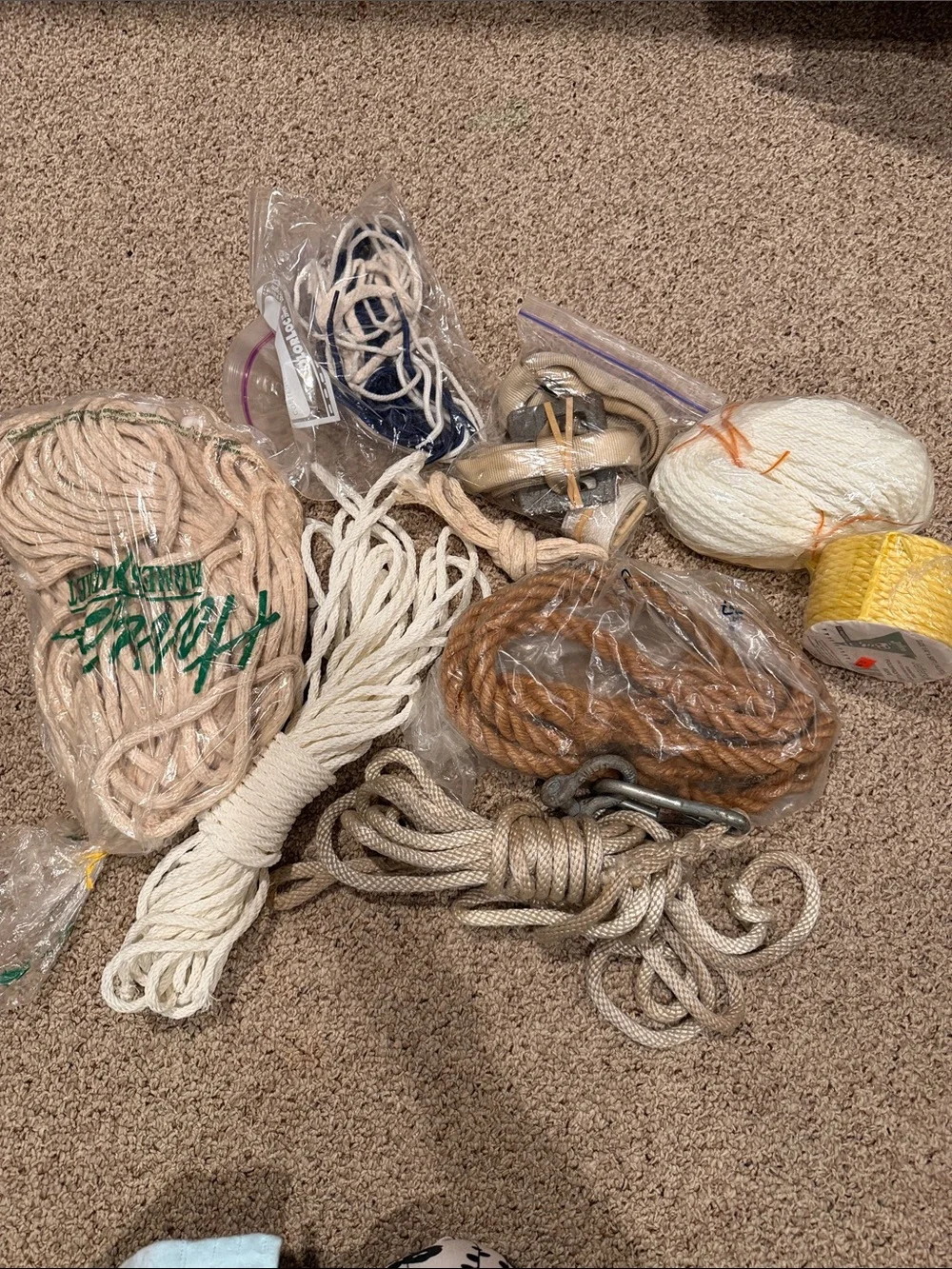 Mixed Craft & Utility Ropes Bundle - Natural, White, brown. Tightening bands